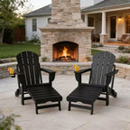 Set of 2 Folding Adirondack Fire Pit Chairs with Hidden Footrest, Oversized Comfort, Cup Holder, All-Weather HDPE Outdoor Patio Seating-Panipeachy