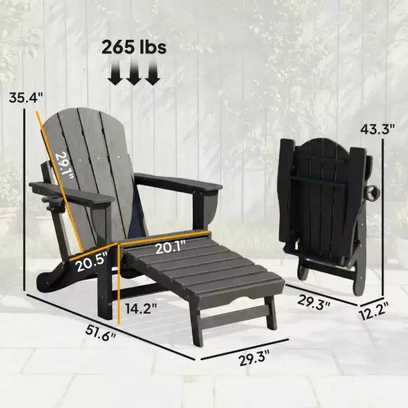 Set of 2 Folding Adirondack Fire Pit Chairs with Hidden Footrest, Oversized Comfort, Cup Holder, All-Weather HDPE Outdoor Patio Seating-Panipeachy