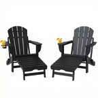 Set of 2 Folding Adirondack Fire Pit Chairs with Hidden Footrest, Oversized Comfort, Cup Holder, All-Weather HDPE Outdoor Patio Seating-Panipeachy