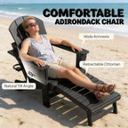 Set of 2 Folding Adirondack Fire Pit Chairs with Hidden Footrest, Oversized Comfort, Cup Holder, All-Weather HDPE Outdoor Patio Seating-Panipeachy