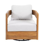 Outdoor Wooden Swivel Club Chair with Beige Cushion, Modern Patio Seating for Garden, Deck, or Balcony-Panipeachy