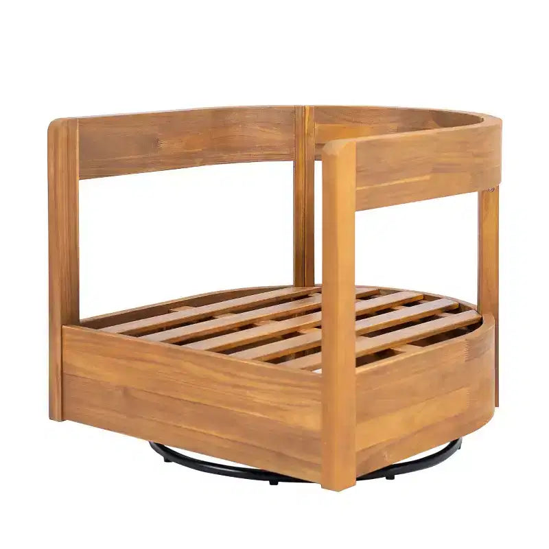 Outdoor Wooden Swivel Club Chair with Beige Cushion, Modern Patio Seating for Garden, Deck, or Balcony-Panipeachy