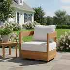 Outdoor Wooden Swivel Club Chair with Beige Cushion, Modern Patio Seating for Garden, Deck, or Balcony-Panipeachy