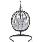 Folding Hanging Egg Chair with Stand and Cushion, Outdoor Wicker Hammock Swing Chair for Balcony, Bedroom, Garden Seating-Panipeachy