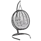 Folding Hanging Egg Chair with Stand and Cushion, Outdoor Wicker Hammock Swing Chair for Balcony, Bedroom, Garden Seating-Panipeachy
