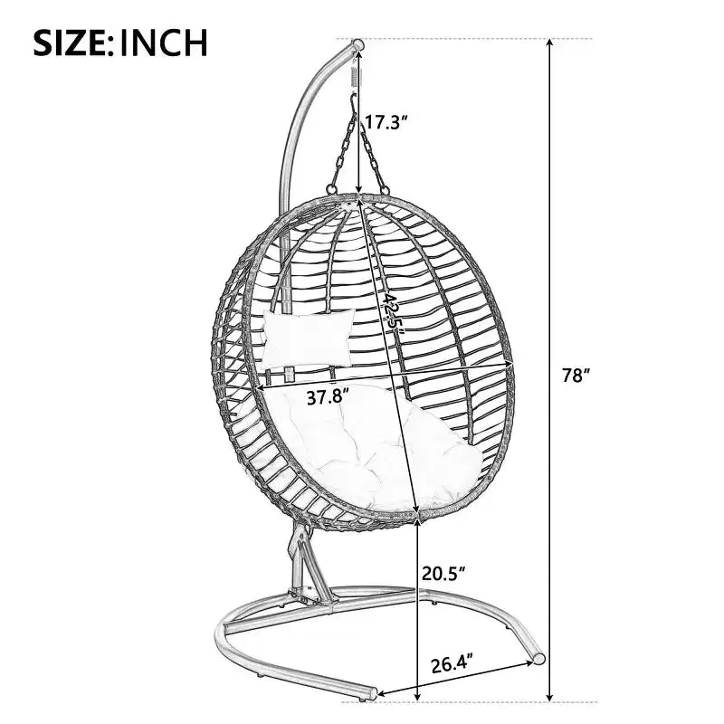 Folding Hanging Egg Chair with Stand and Cushion, Outdoor Wicker Hammock Swing Chair for Balcony, Bedroom, Garden Seating-Panipeachy