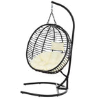 Folding Hanging Egg Chair with Stand and Cushion, Outdoor Wicker Hammock Swing Chair for Balcony, Bedroom, Garden Seating-Panipeachy
