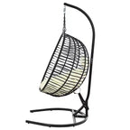 Folding Hanging Egg Chair with Stand and Cushion, Outdoor Wicker Hammock Swing Chair for Balcony, Bedroom, Garden Seating-Panipeachy