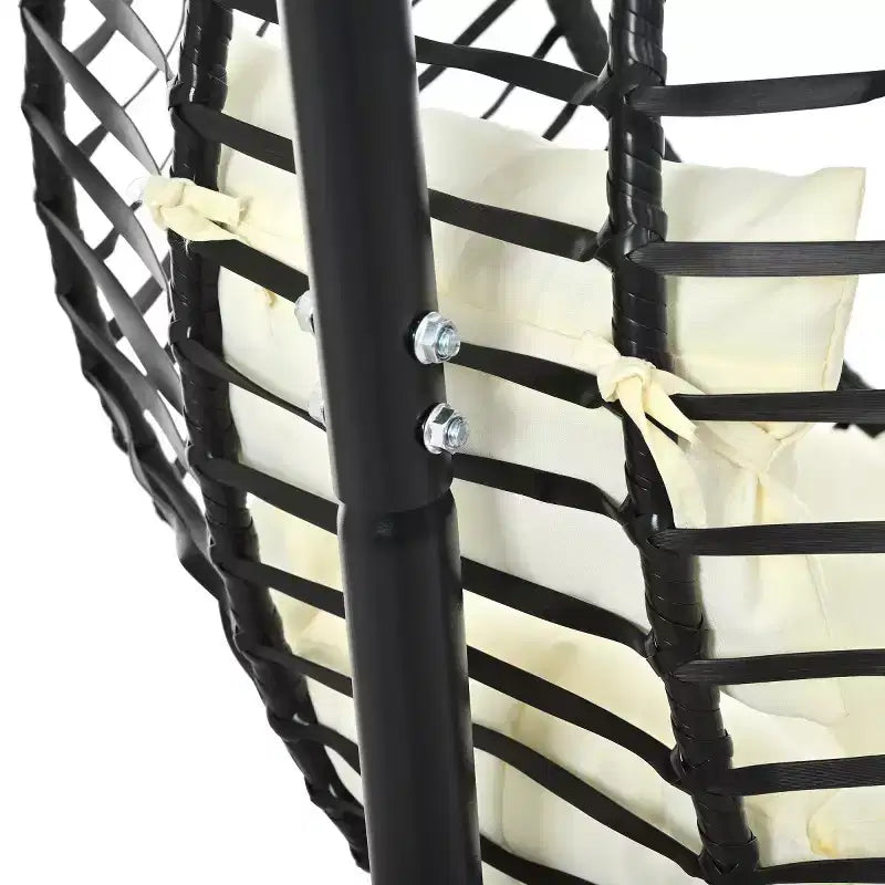 Folding Hanging Egg Chair with Stand and Cushion, Outdoor Wicker Hammock Swing Chair for Balcony, Bedroom, Garden Seating-Panipeachy