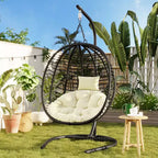 Folding Hanging Egg Chair with Stand and Cushion, Outdoor Wicker Hammock Swing Chair for Balcony, Bedroom, Garden Seating-Panipeachy