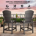 Tall Adirondack Chairs Set of 2, High Barstools with Connecting Tray & Footrest, Weather Resistant Recycled Chairs for Patio, Balcony, Garden