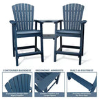 Tall Adirondack Chairs Set of 2, High Barstools with Connecting Tray & Footrest, Weather Resistant Recycled Chairs for Patio, Balcony, Garden