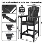 Tall Adirondack Chairs Set of 2, High Barstools with Connecting Tray & Footrest, Weather Resistant Recycled Chairs for Patio, Balcony, Garden