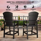 Tall Adirondack Chairs Set of 2, High Barstools with Connecting Tray & Footrest, Weather Resistant Recycled Chairs for Patio, Balcony, Garden