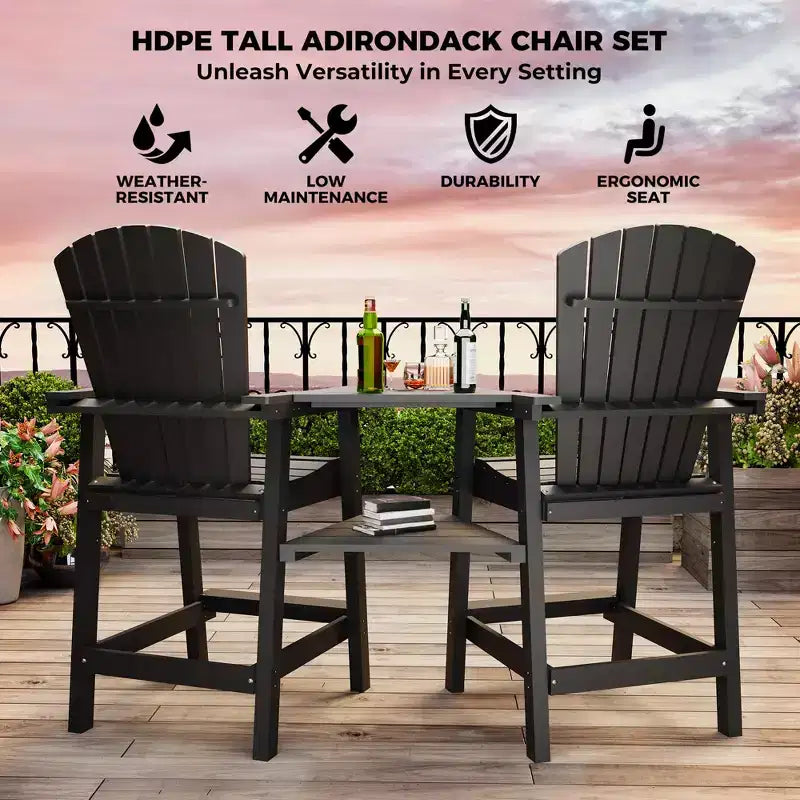Tall Adirondack Chairs Set of 2, High Barstools with Connecting Tray & Footrest, Weather Resistant Recycled Chairs for Patio, Balcony, Garden