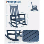 HDPE Rocking Chair Outdoor, Poly High Back Porch Rocker Chairs, All Weather Resistant Furniture for Patio Front Porch
