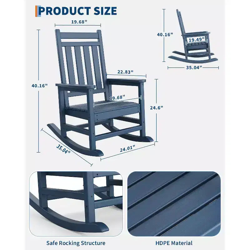 HDPE Rocking Chair Outdoor, Poly High Back Porch Rocker Chairs, All Weather Resistant Furniture for Patio Front Porch