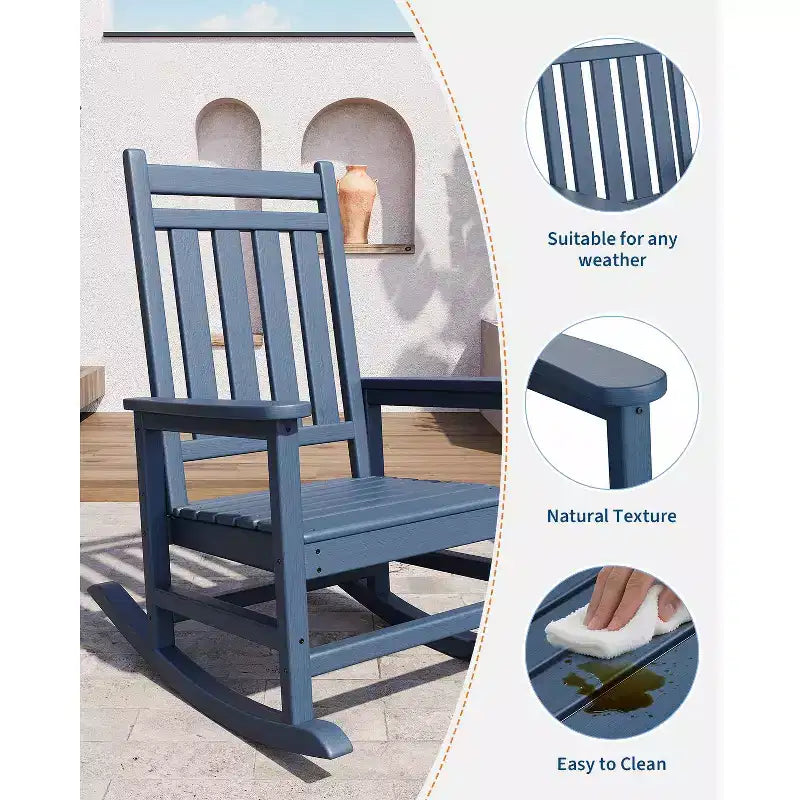 HDPE Rocking Chair Outdoor, Poly High Back Porch Rocker Chairs, All Weather Resistant Furniture for Patio Front Porch