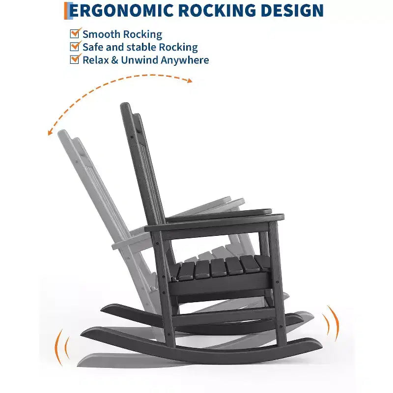 HDPE Rocking Chair Outdoor, Poly High Back Porch Rocker Chairs, All Weather Resistant Furniture for Patio Front Porch