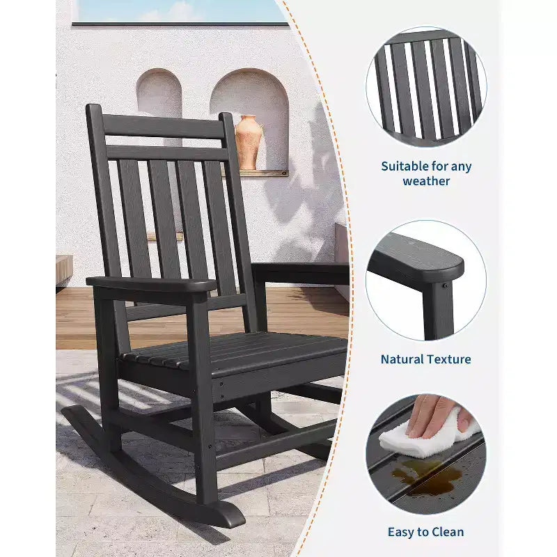 HDPE Rocking Chair Outdoor, Poly High Back Porch Rocker Chairs, All Weather Resistant Furniture for Patio Front Porch