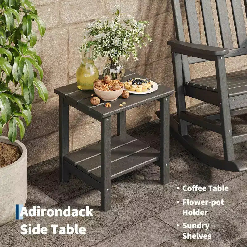 HDPE Rocking Chair Set of 2 with 1 Side Table, Adirondack Rocking Chair with High Back, All Weather Resistant Furniture Set for Porch, Garden