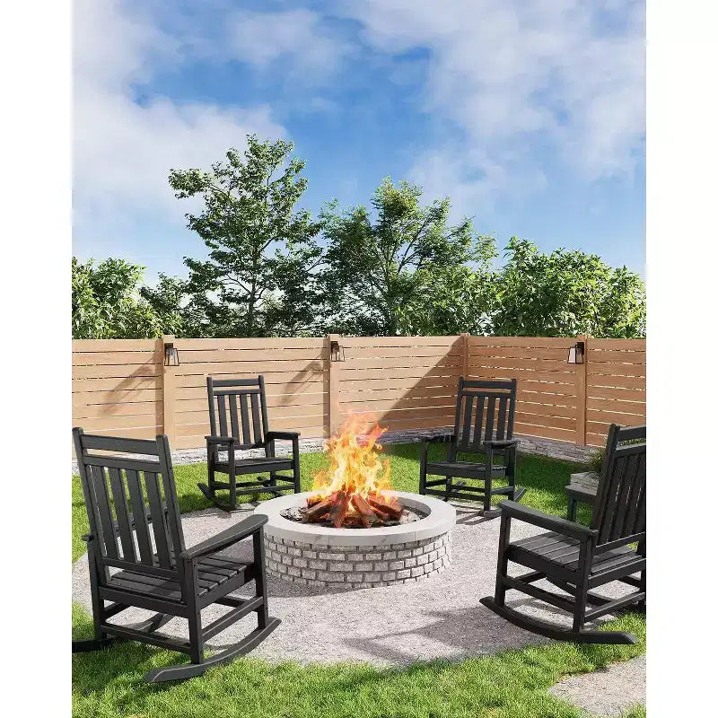 HDPE Rocking Chair Set of 2 with 1 Side Table, Adirondack Rocking Chair with High Back, All Weather Resistant Furniture Set for Porch, Garden