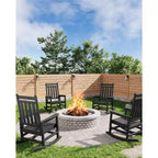 HDPE Rocking Chair Set of 2 with 1 Side Table, Adirondack Rocking Chair with High Back, All Weather Resistant Furniture Set for Porch, Garden