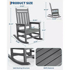 HDPE Rocking Chair Set of 2 with 1 Side Table, Adirondack Rocking Chair with High Back, All Weather Resistant Furniture Set for Porch, Garden