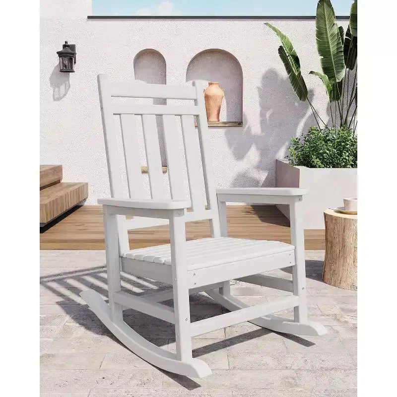 HDPE Rocking Chair Set of 2 with 1 Side Table, Adirondack Rocking Chair with High Back, All Weather Resistant Furniture Set for Porch, Garden