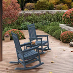 HDPE Rocking Chair Set of 2 with 1 Side Table, Adirondack Rocking Chair with High Back, All Weather Resistant Furniture Set for Porch, Garden