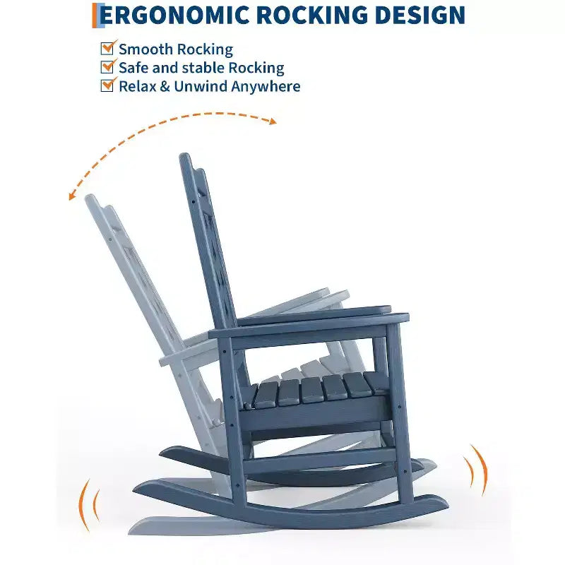 Sedie a dondolo Adirondack da esterno, Sedia a dondolo Adirondack in HDPE per tutte le stagioni, Sedie a dondolo da portico per patio, prato, portico, terrazza