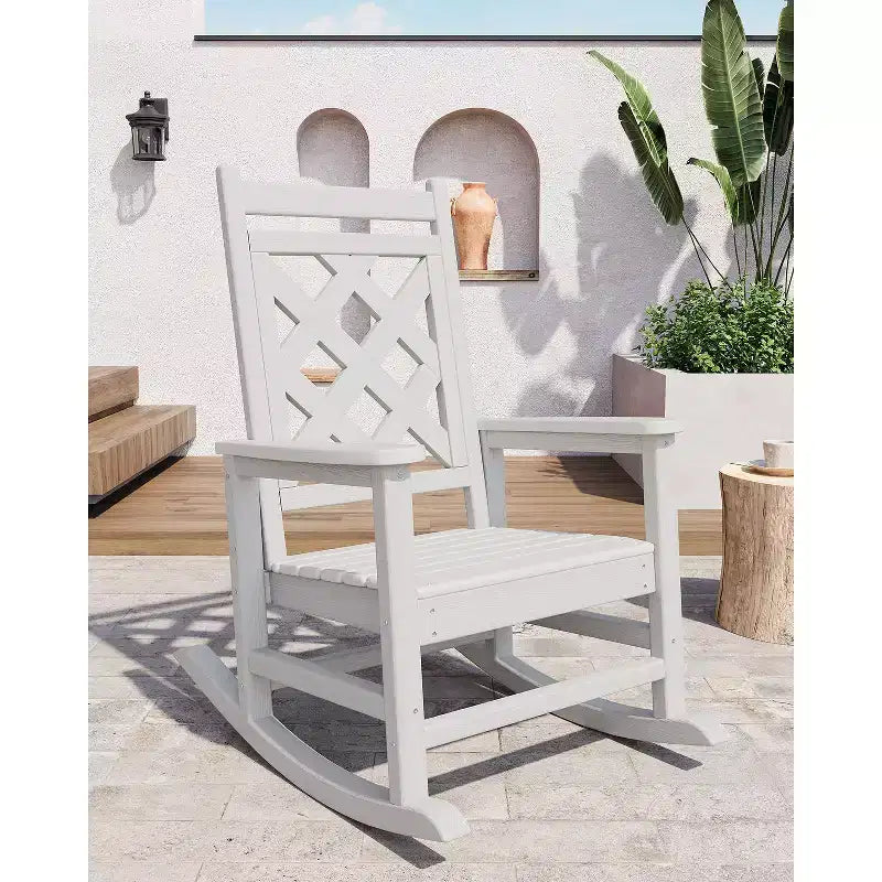 Sedie a dondolo Adirondack da esterno, Sedia a dondolo Adirondack in HDPE per tutte le stagioni, Sedie a dondolo da portico per patio, prato, portico, terrazza