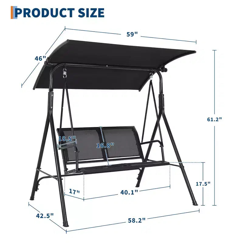 2-Seat Deluxe Outdoor Patio Porch Swing with Weather Resistant Steel Frame, Adjustable Tilt Canopy