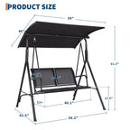 2-Seat Deluxe Outdoor Patio Porch Swing with Weather Resistant Steel Frame, Adjustable Tilt Canopy