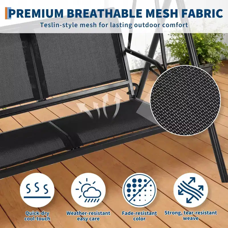 2-Seat Deluxe Outdoor Patio Porch Swing with Weather Resistant Steel Frame, Adjustable Tilt Canopy