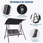 2-Seat Deluxe Outdoor Patio Porch Swing with Weather Resistant Steel Frame, Adjustable Tilt Canopy