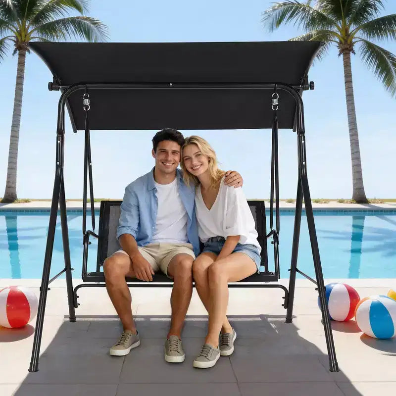2-Seat Deluxe Outdoor Patio Porch Swing with Weather Resistant Steel Frame, Adjustable Tilt Canopy