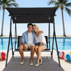 2-Seat Deluxe Outdoor Patio Porch Swing with Weather Resistant Steel Frame, Adjustable Tilt Canopy