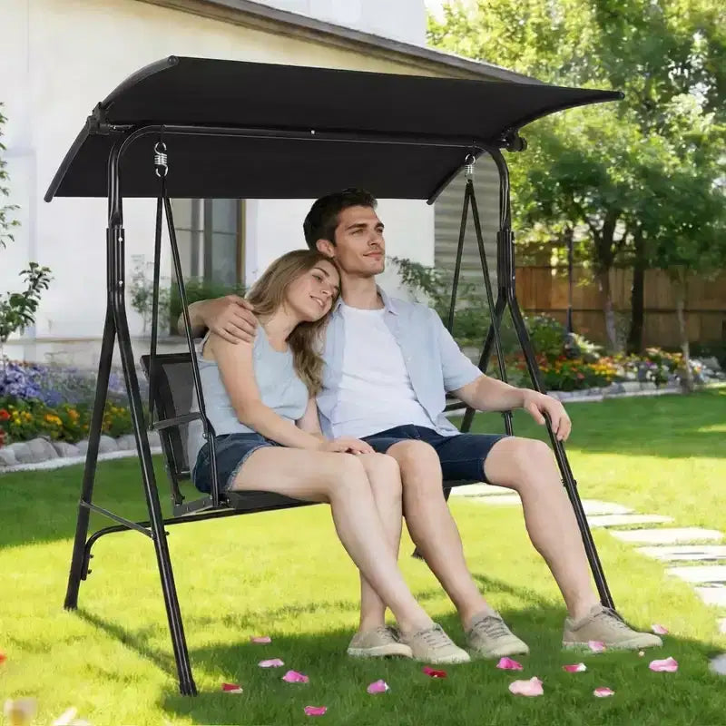 2-Seat Deluxe Outdoor Patio Porch Swing with Weather Resistant Steel Frame, Adjustable Tilt Canopy