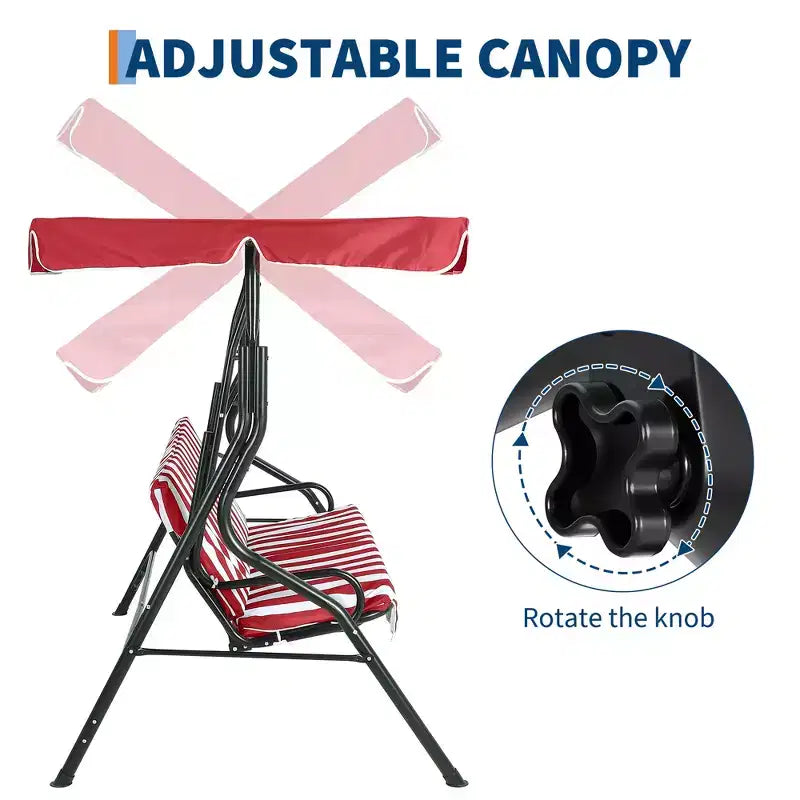 Dondolo da veranda per 3 persone, Dondolo da patio con cuscino rimovibile e struttura in acciaio verniciato a polvere, Dondolo da esterno con tettuccio per veranda, giardino