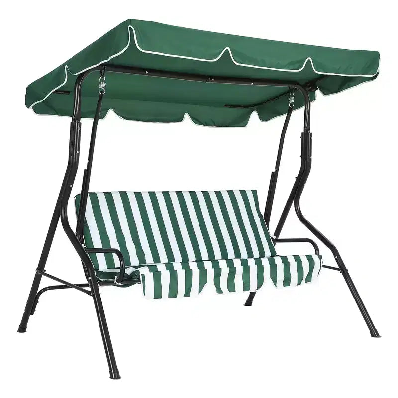 3 Person Porch Swing, Patio Swing with Removable Cushion & Powder-Coated Steel Frame, Outdoor Swing with Canopy for Porch, Garden