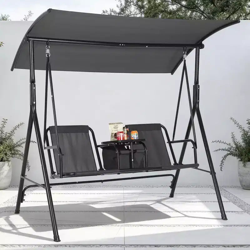 Outdoor Patio Swing Chair with Adjustable Canopy, Outdoor Patio Glider Swing with Heavy Duty Stand for 2 Adult Persons, Ideal for Lawn, Backyard