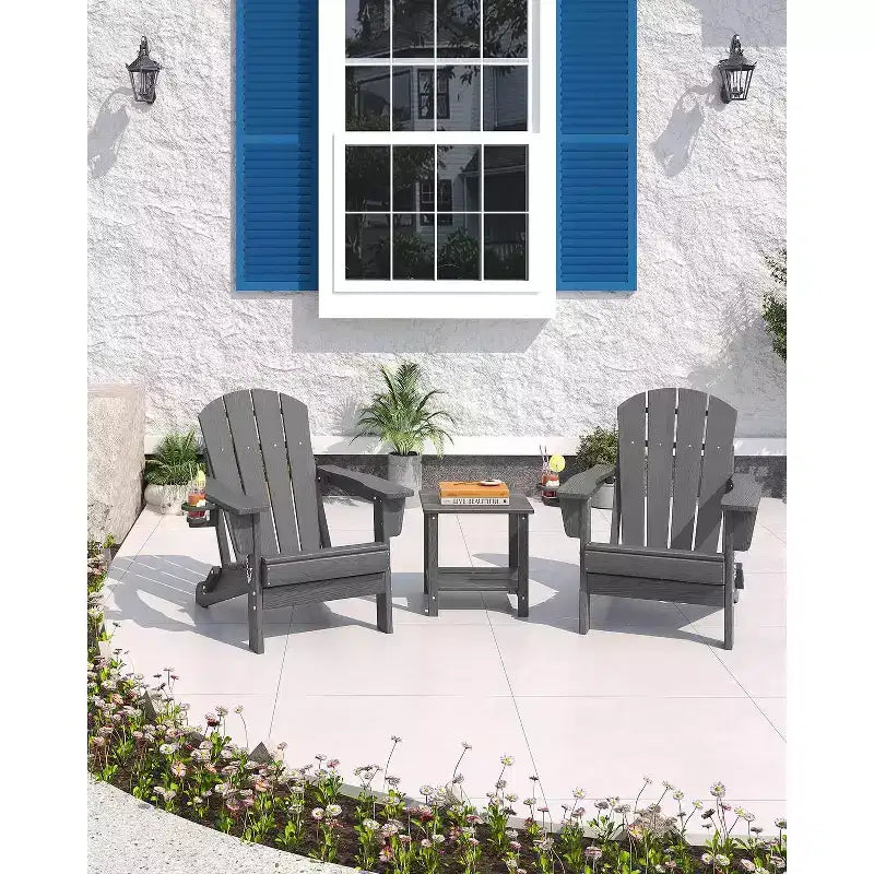 Sedie Adirondack Pieghevoli con Portabicchieri - 61L x 81P x 91A Sedie da Esterno in HDPE Resistenti alle Intemperie per Patio, Terrazzo e Giardino
