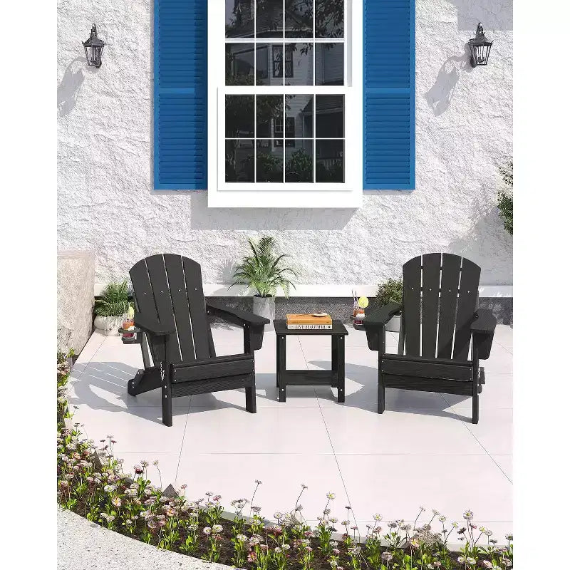 Sedie Adirondack Pieghevoli con Portabicchieri - 61L x 81P x 91A Sedie da Esterno in HDPE Resistenti alle Intemperie per Patio, Terrazzo e Giardino