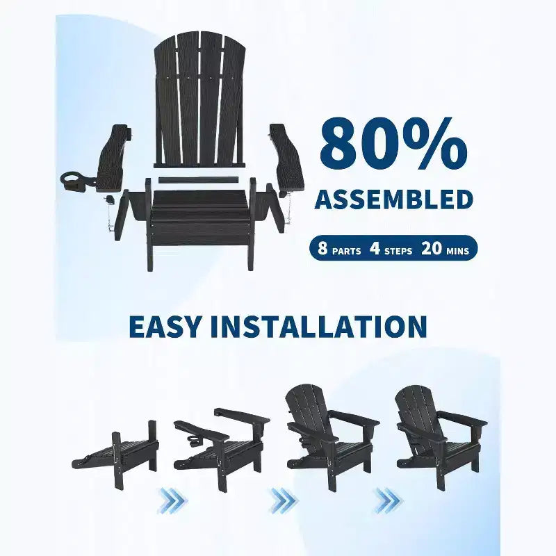 Sedie Adirondack Pieghevoli con Portabicchieri - 61L x 81P x 91A Sedie da Esterno in HDPE Resistenti alle Intemperie per Patio, Terrazzo e Giardino