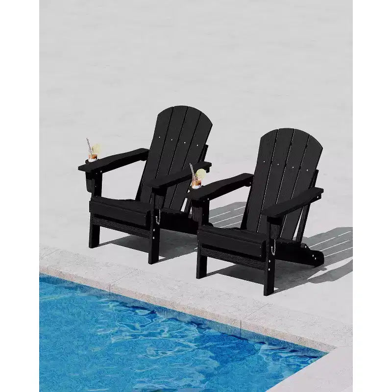 Sedie Adirondack Pieghevoli con Portabicchieri - 61L x 81P x 91A Sedie da Esterno in HDPE Resistenti alle Intemperie per Patio, Terrazzo e Giardino