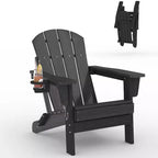 Folding Adirondack Chairs with Cup Holders - 24W x 32D x 36H All-Weather HDPE Outdoor Chairs for Patio, Deck & Garden