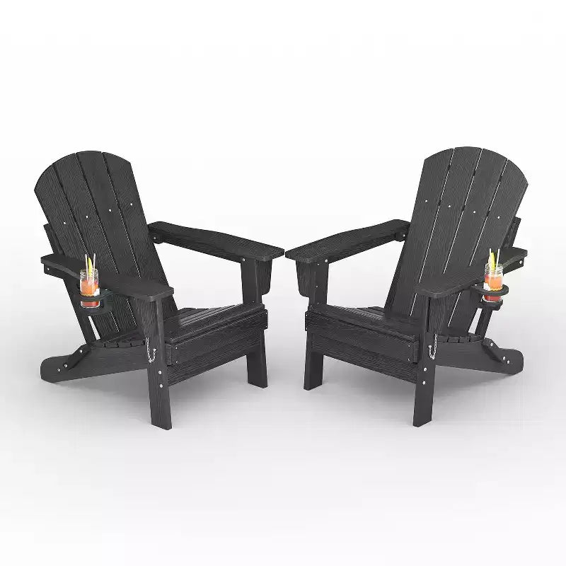 Sedie Adirondack Pieghevoli con Portabicchieri - 61L x 81P x 91A Sedie da Esterno in HDPE Resistenti alle Intemperie per Patio, Terrazzo e Giardino