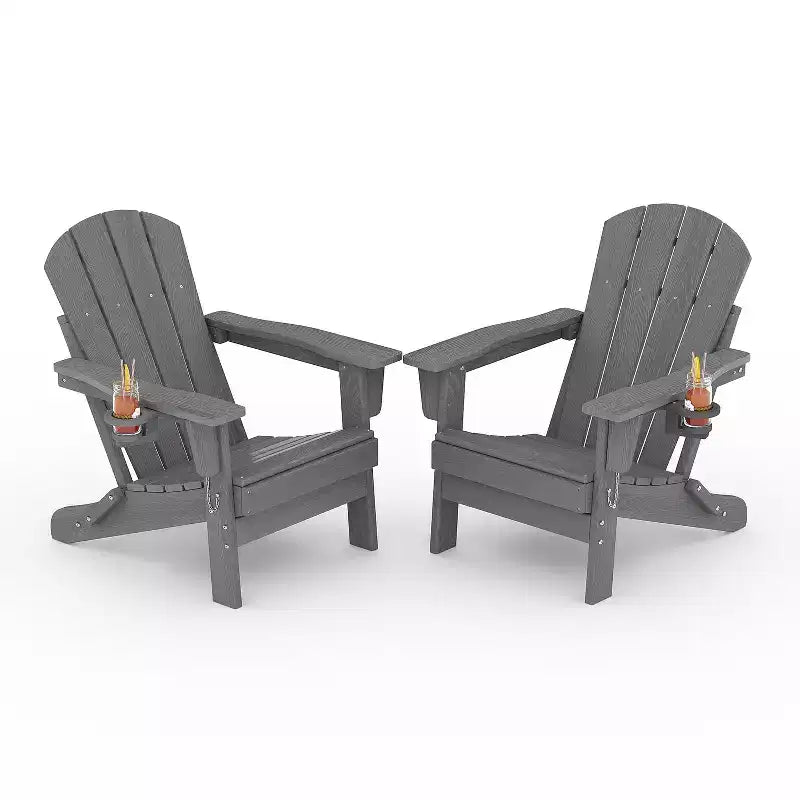 Sedie Adirondack Pieghevoli con Portabicchieri - 61L x 81P x 91A Sedie da Esterno in HDPE Resistenti alle Intemperie per Patio, Terrazzo e Giardino