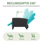 Poltrona Reclinabile in Vimini con Schienale e Poggiapiedi Regolabili, Poltrona da Patio Reclinabile in Rattan Piatta a 150° con Tavolino Laterale Estensibile e Pompa ad Aria